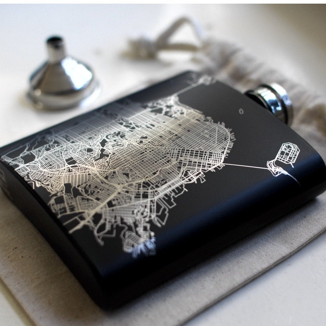Stone Mountain - Georgia Map Hip Flask in Matte Black