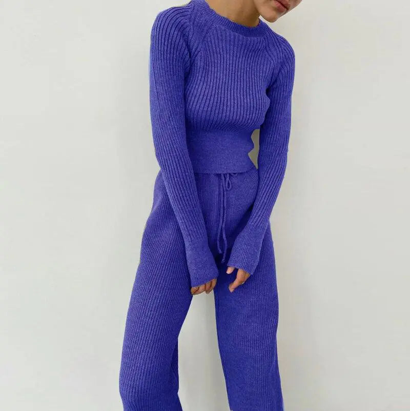 Knitted Wide-leg Pants and Top Set