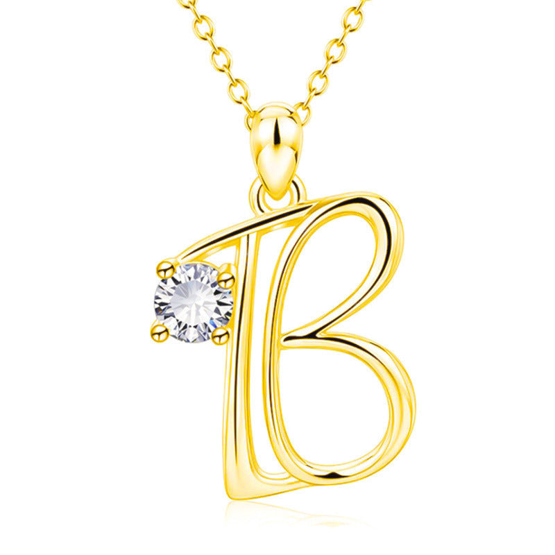 Fashion Gold Initial Letter Rhinestone Necklace