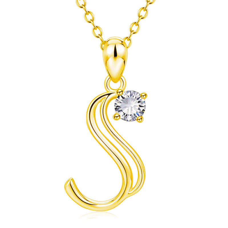 Fashion Gold Initial Letter Rhinestone Necklace