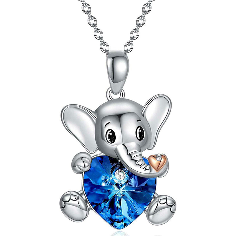 Blue Heart Crystal Elephant Necklace