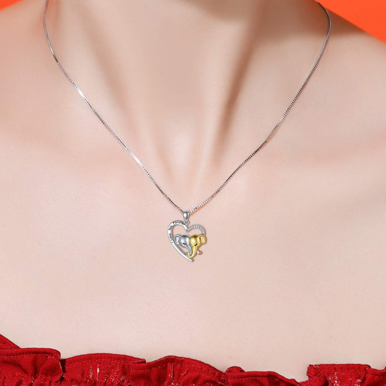 Fashionable European And American Love Heart Shaped Elephant Pendant Clavicle Chain