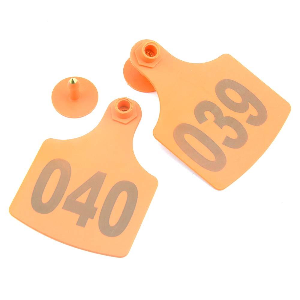 1-100 Cattle Number Ear Tag 6x7cm Set - Medium Orange Cow Sheep Livestock Label-1