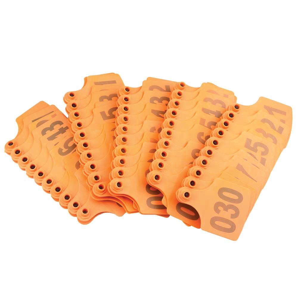 1-100 Cattle Number Ear Tag 6x7cm Set - Medium Orange Cow Sheep Livestock Label-0