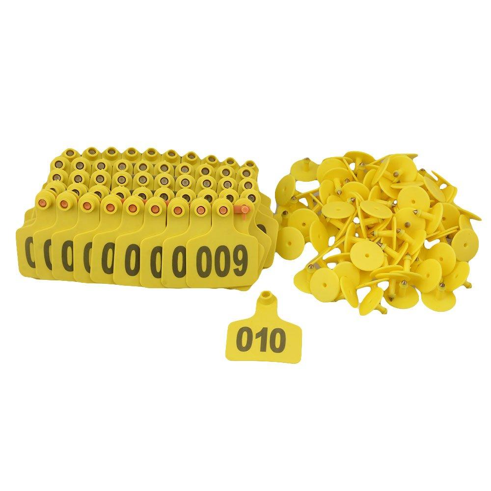 1-100 Cattle Number Ear Tags 5x4cm Set - Small Yellow Pig Goat Livestock Label-0