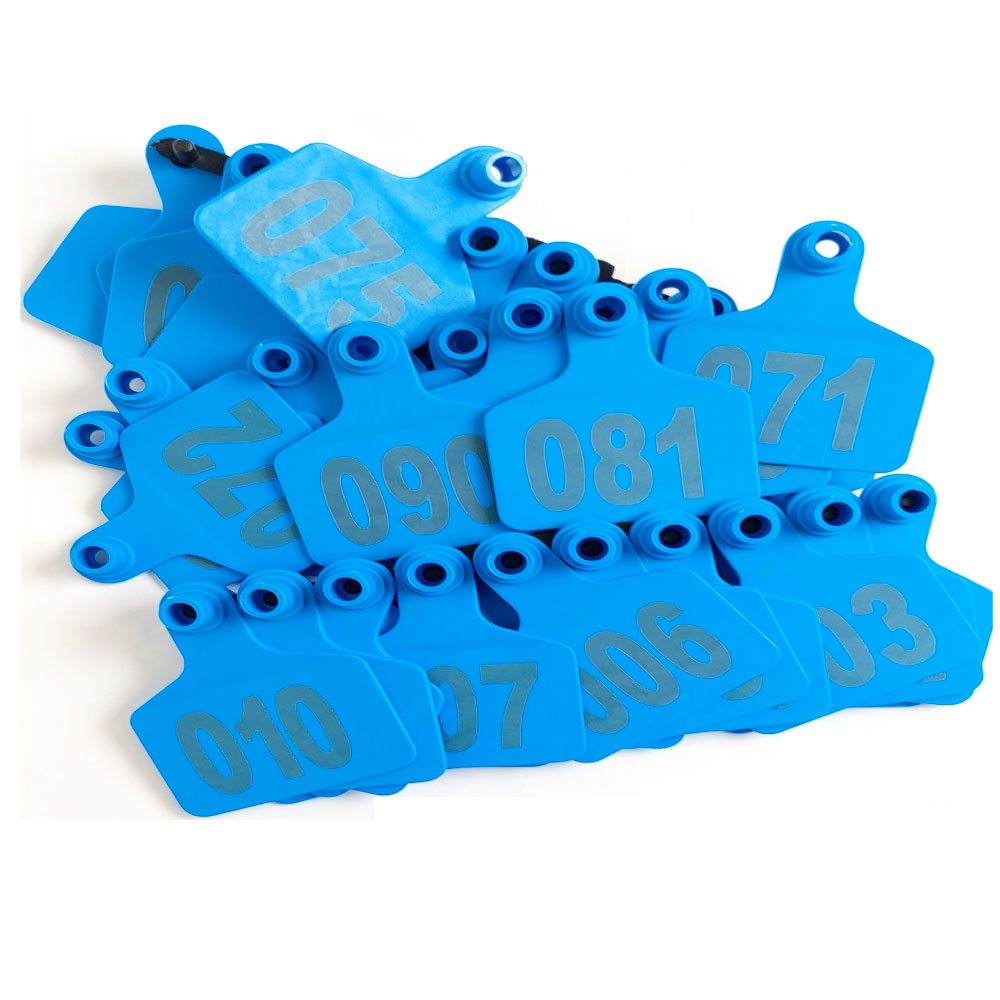 1-100 Cattle Number Ear Tags 6x7.5cm Set - Medium Blue Cow Sheep Livestock Label-0