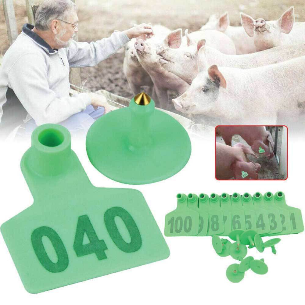 1-100 Cattle Number Ear Tags Set - Green Pig Sheep Goat Livestock Label-5