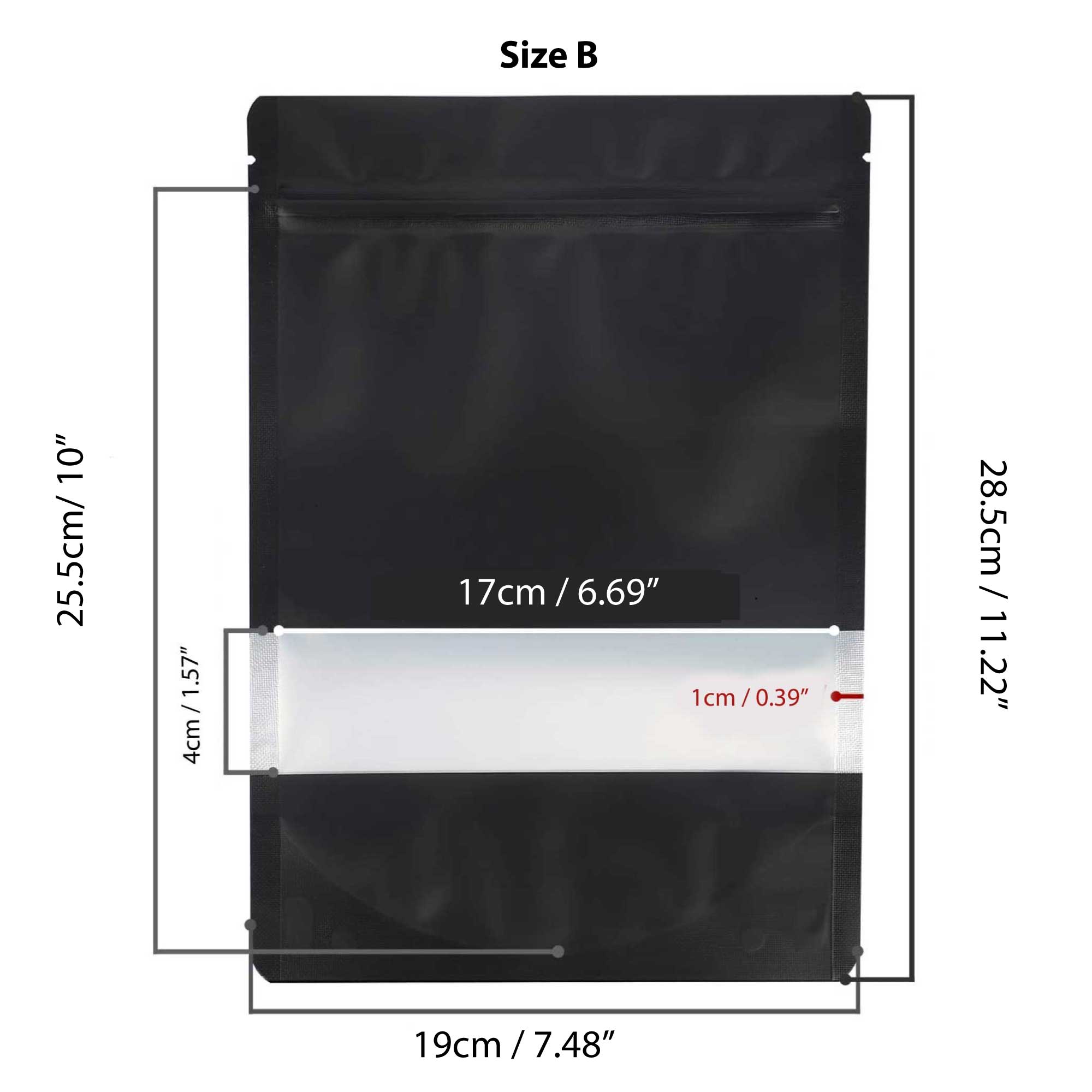 100 Resealable Mylar Stand Up Bags 28.5x19cm - Black Food Packaging Zip Pouch-1