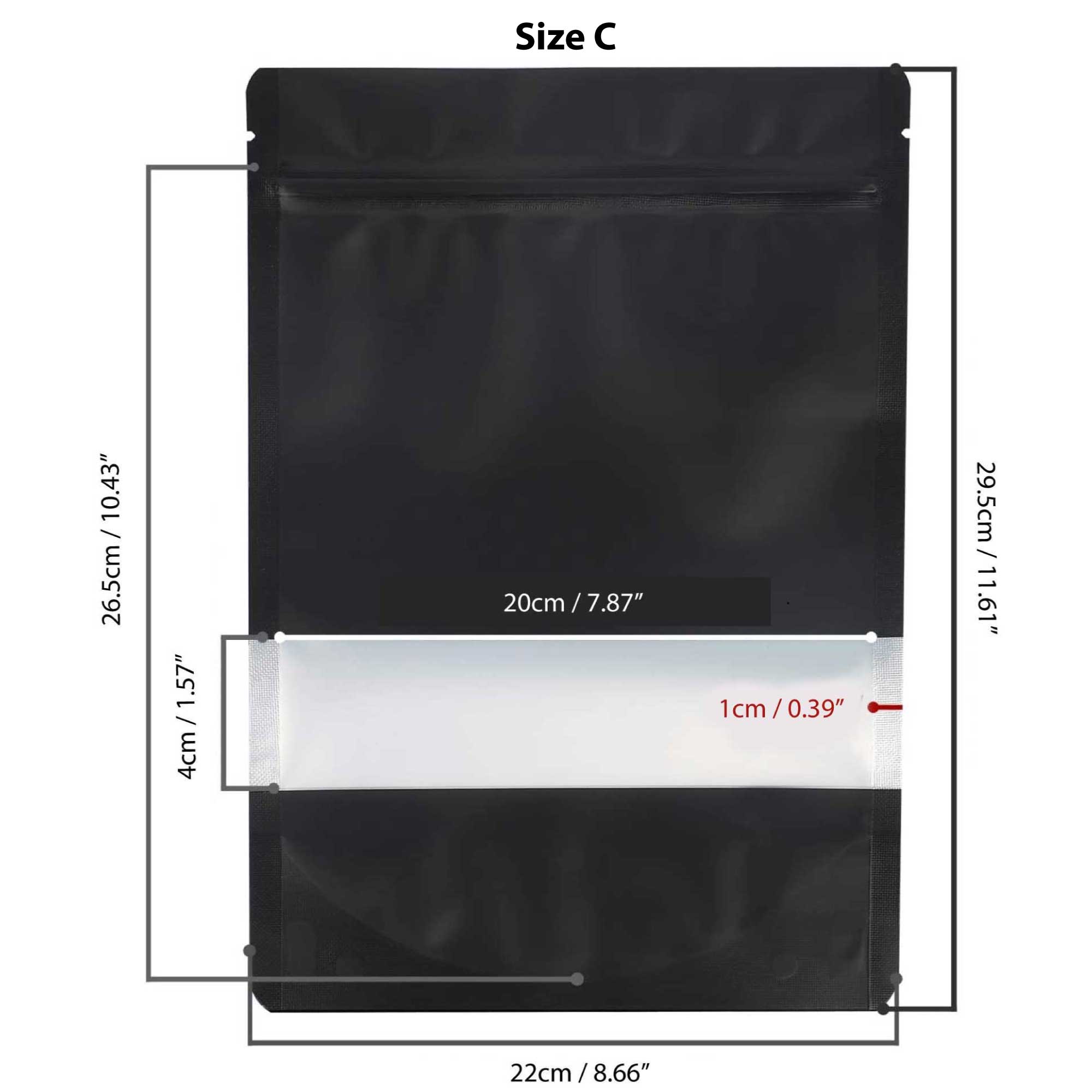 100 Resealable Mylar Stand Up Bags 29.5x22cm - Black Food Packaging Zip Pouch-1