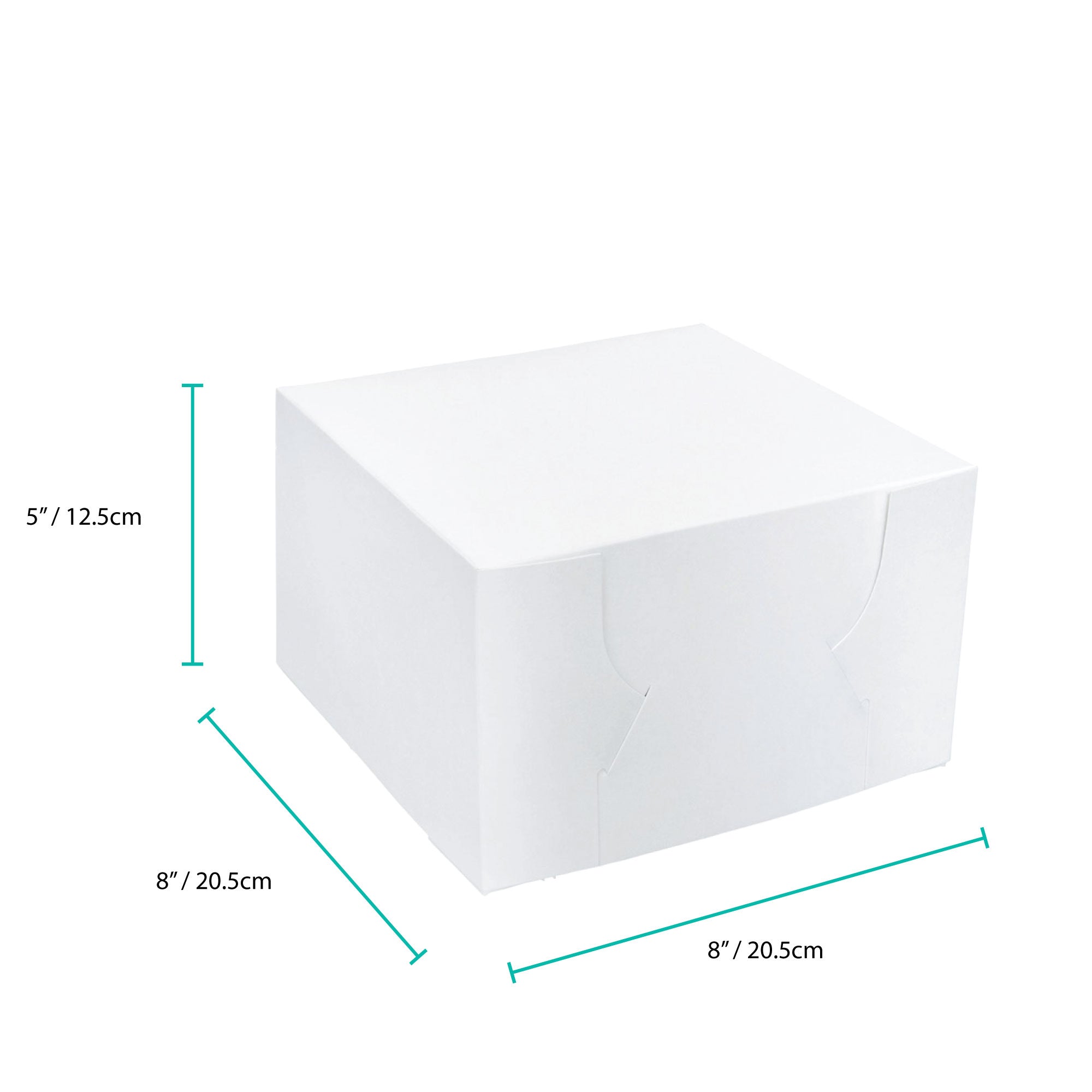 100x Takeaway Cake Box 8x8x5 Inches - Square Folding White Dessert Packaging-1