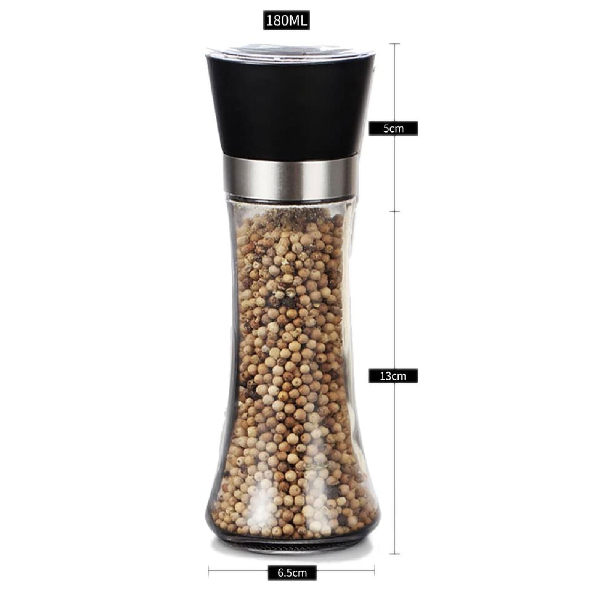 10x 180ml Glass Salt or Pepper Grinder 18cm - Adjustable Ceramic Core Tall Mill-2