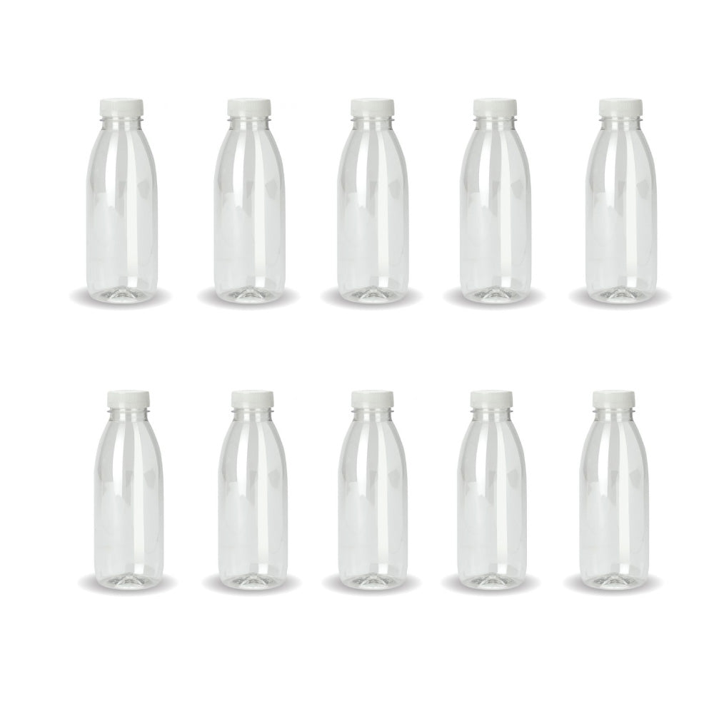 10x 300ml PET Juice Bottles + Tamper Evident Caps - Empty Plastic Recyclable Clear-0