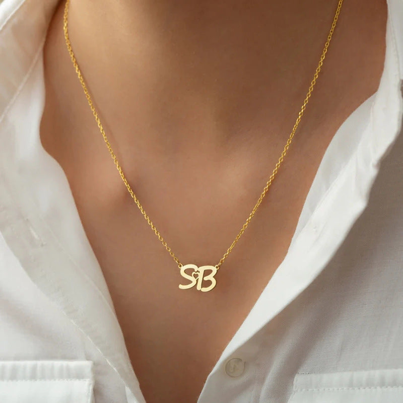 Stainless Steel Gold-plated Personalized Letter Pendant Necklace