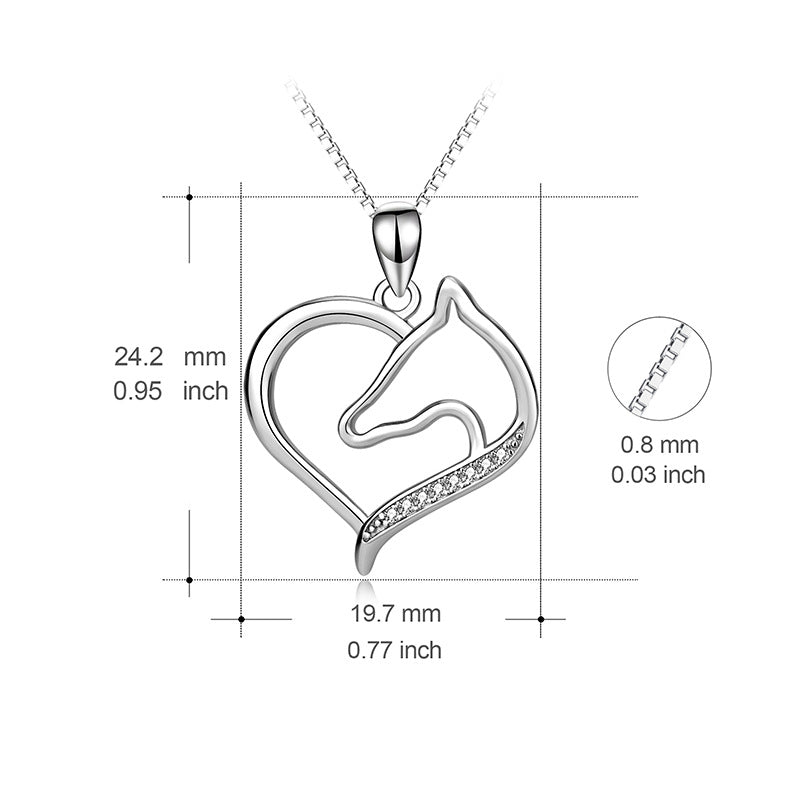 New S925 Silver Jewelry Heart-Shaped Love Necklace Horse Head Pendant