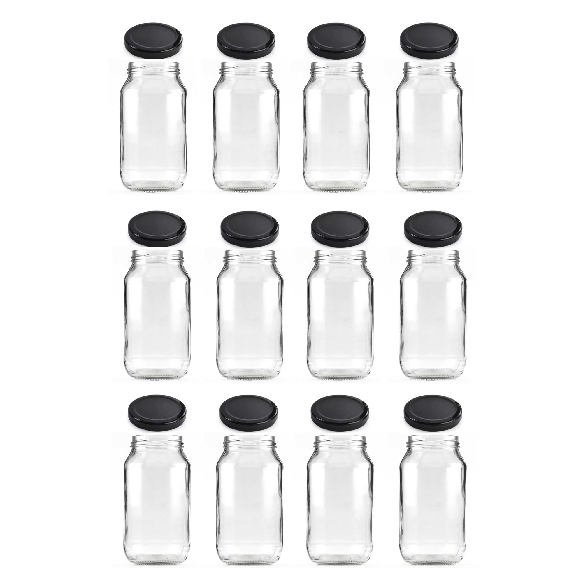 12x 500ml Flint Glass Jars + Twist Lids - Round Food Storage Preserving Jar-0