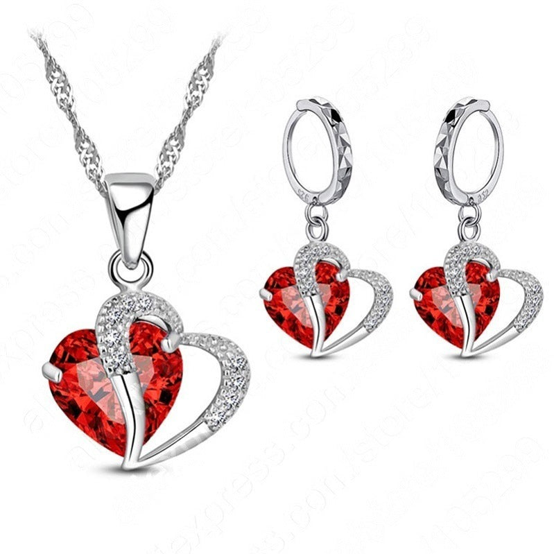 Heart-shaped Earrings Necklace Jewelry Set Decorations Wedding