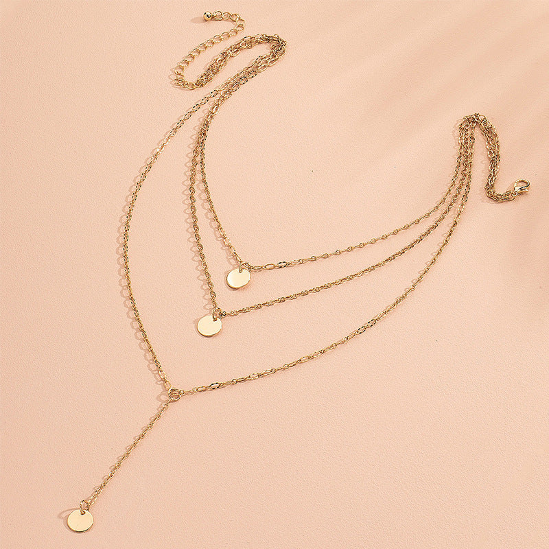 Multi-layer Necklace Female Disc Long Chain Pendant Necklace