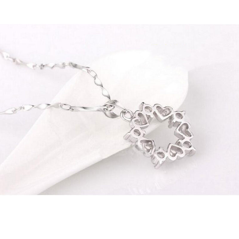 Silver Four-leaf Clover Pendant Love Heart