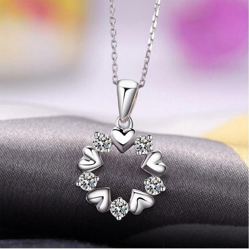 Silver Four-leaf Clover Pendant Love Heart