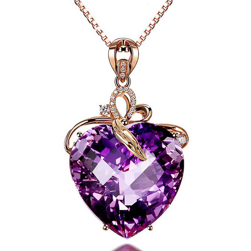 Heart-shaped Amethyst Pendant Four-leaf Clover Bracelet Love Heart Color Jewelry Diamond Ring