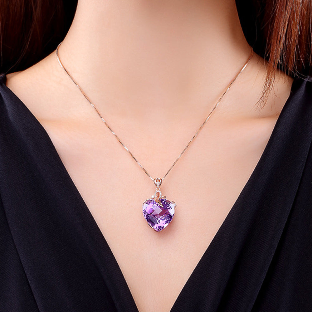 Heart-shaped Amethyst Pendant Four-leaf Clover Bracelet Love Heart Color Jewelry Diamond Ring