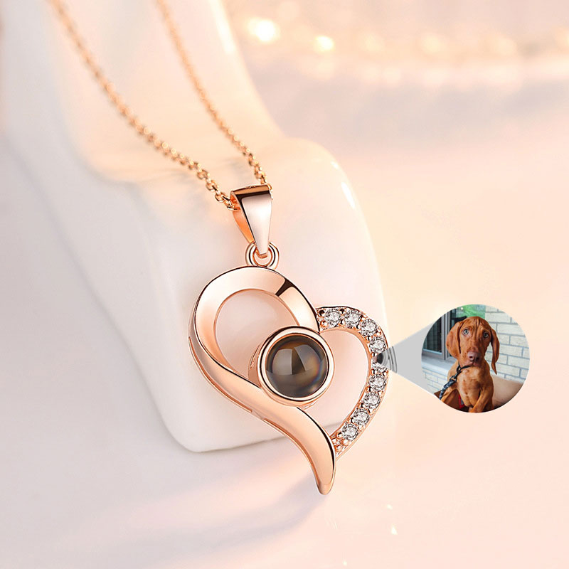 925 Silver Projection Color Photo Heart Necklace