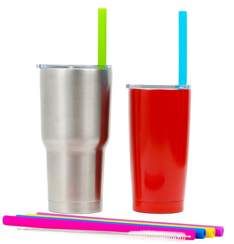 AWESOME REUSABLE RAINBOW SILICONE STRAWS (PACK OF 6 + CLEANING BRUSH)