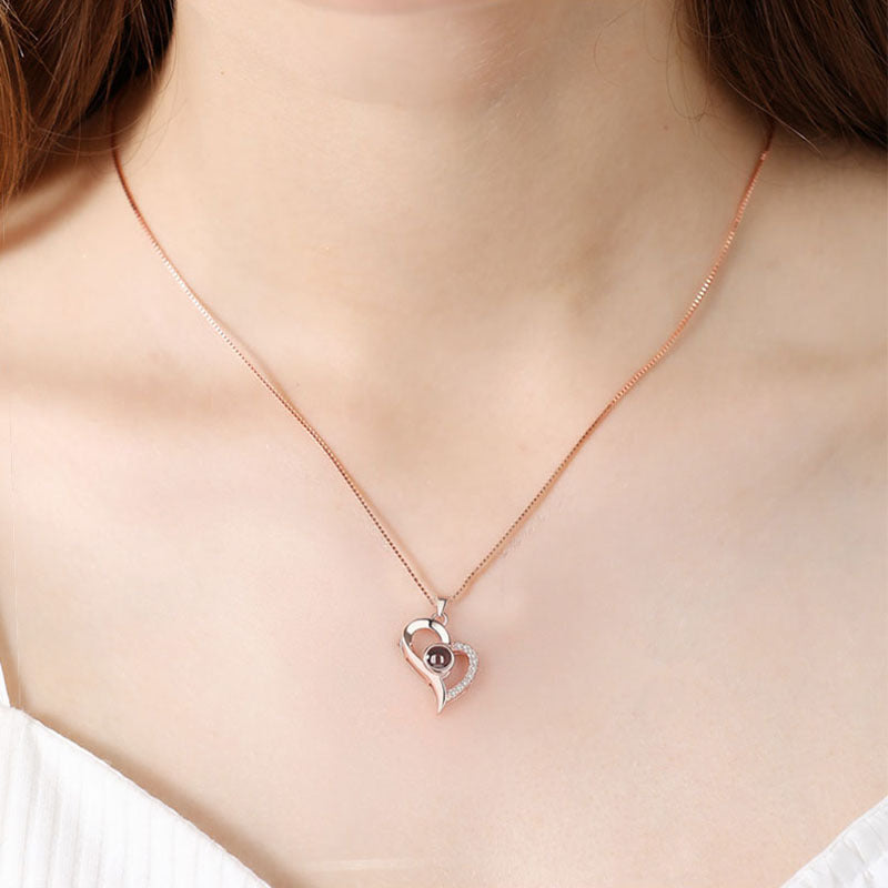 925 Silver Projection Color Photo Heart Necklace