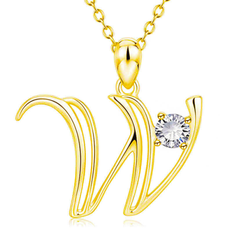 Fashion Gold Initial Letter Rhinestone Necklace