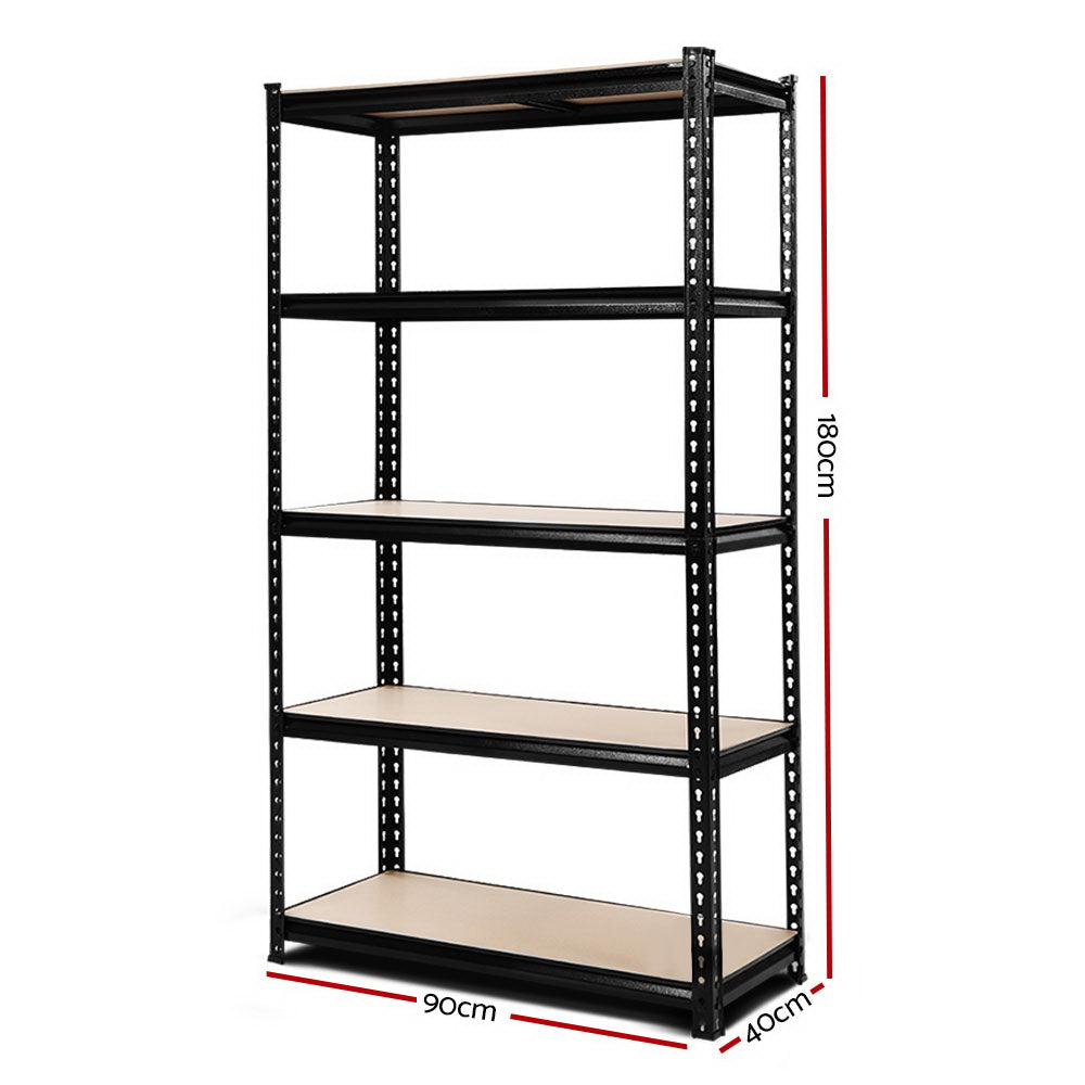 1.8M 5-Shelves Steel Warehouse Shelving Racking Garage Storage Rack Black-1