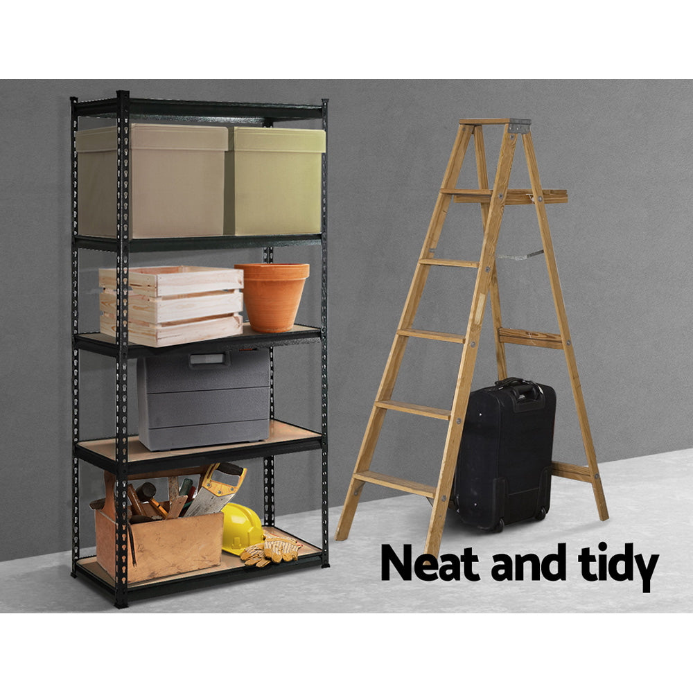 1.8M 5-Shelves Steel Warehouse Shelving Racking Garage Storage Rack Black-2