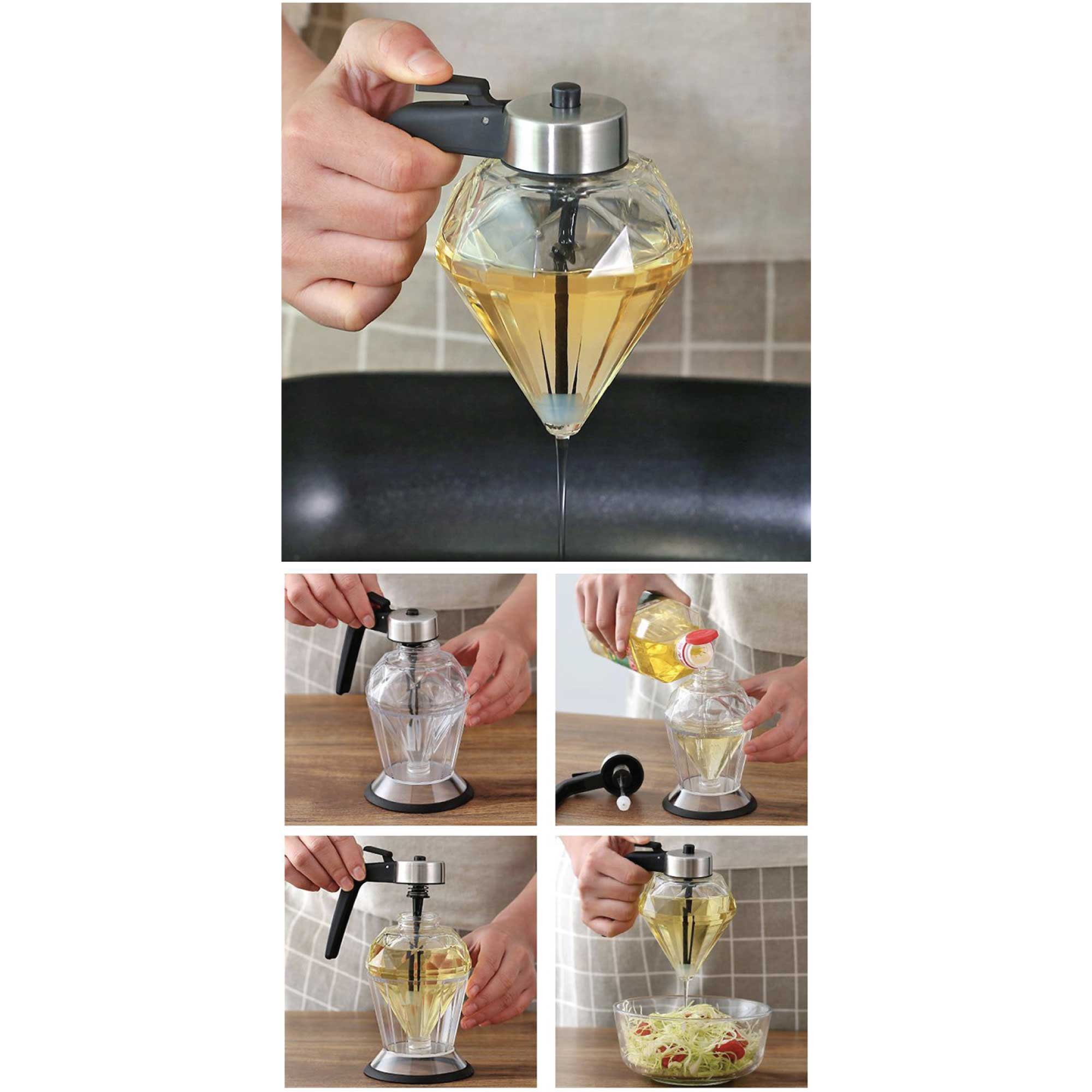 200ml Oil Honey Dispenser - Syrup Sauce Glass Pourer - Diamond Pot and Stand-6