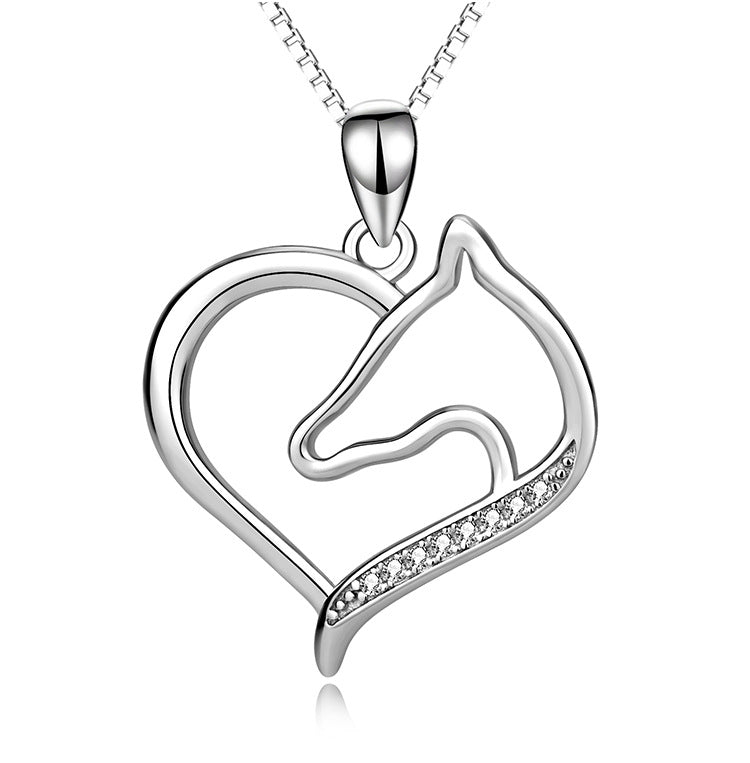 New S925 Silver Jewelry Heart-Shaped Love Necklace Horse Head Pendant