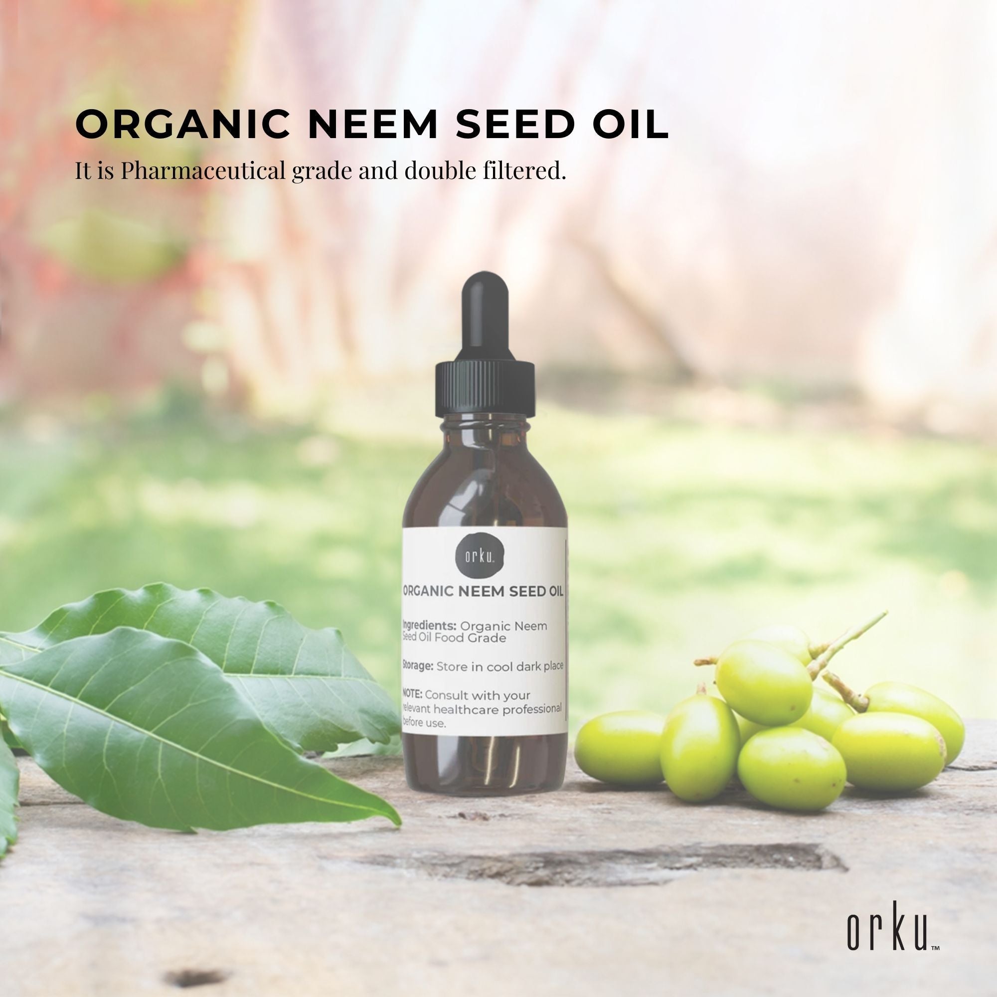 Orku 25ml Organic Neem Seed Oil - Debitterised Cold Pressed Azadirachtin Indica-1