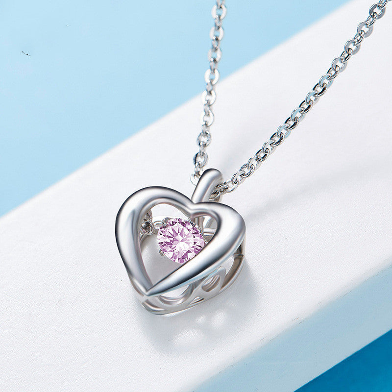 Pure silver necklace simple heart-shaped pendant