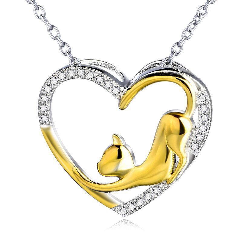 Animal Shape Gold-plated Pendant Cat Heart Necklace