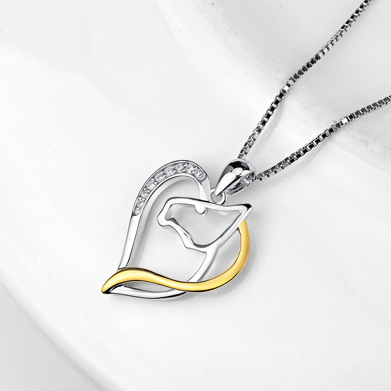 Heart Shaped Hollow Diamond Horse Head Necklace