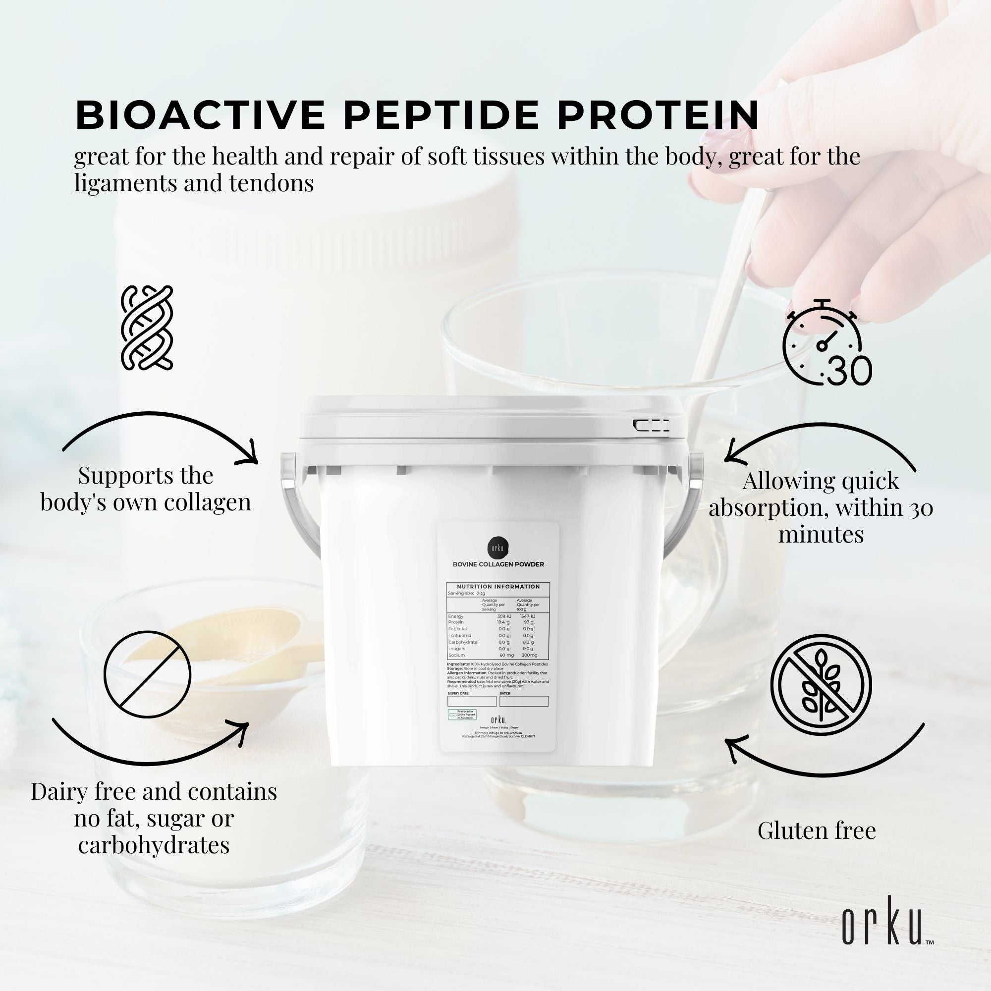 2.5Kg Collagen Powder Bucket - Bovine Protein Peptide Supplement Unflavoured-3