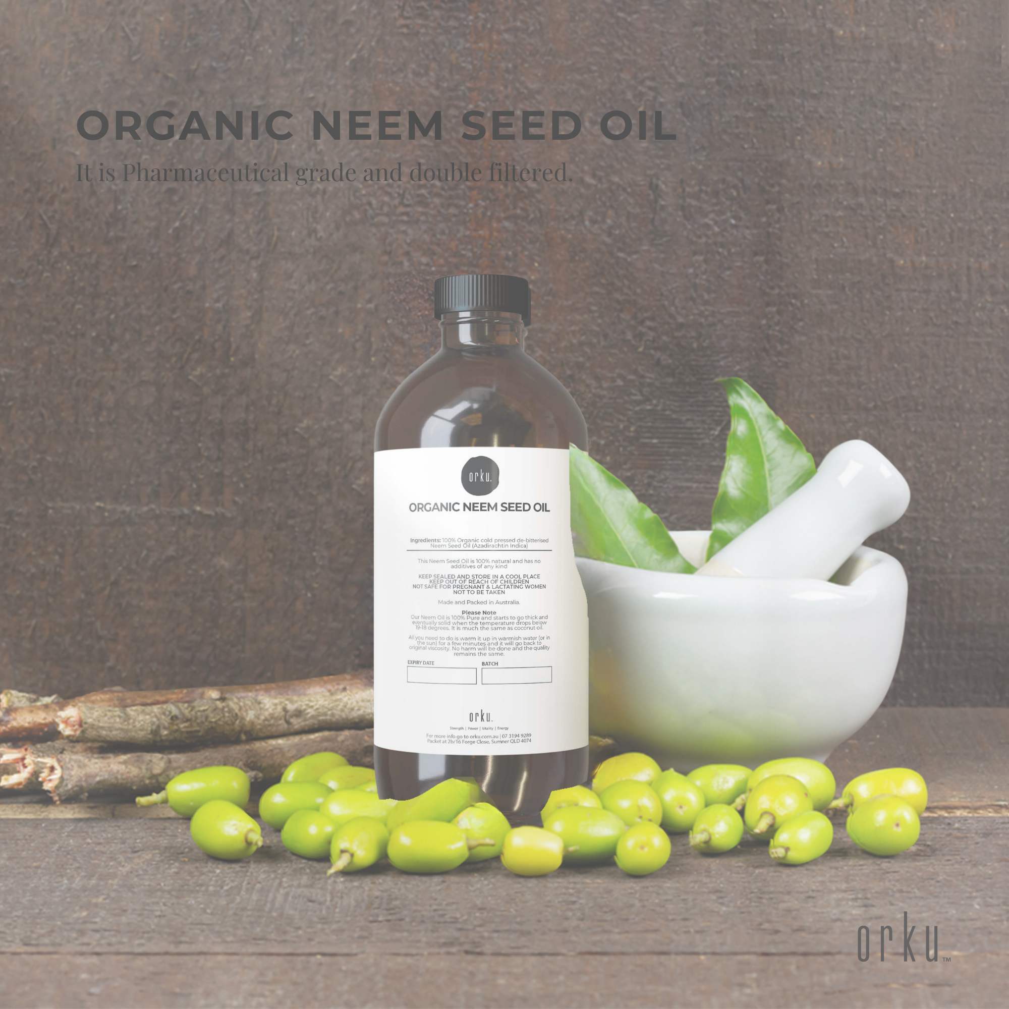 Orku Organic Neem Seed Oil - Debitterised Cold Pressed Azadirachtin Indica-1