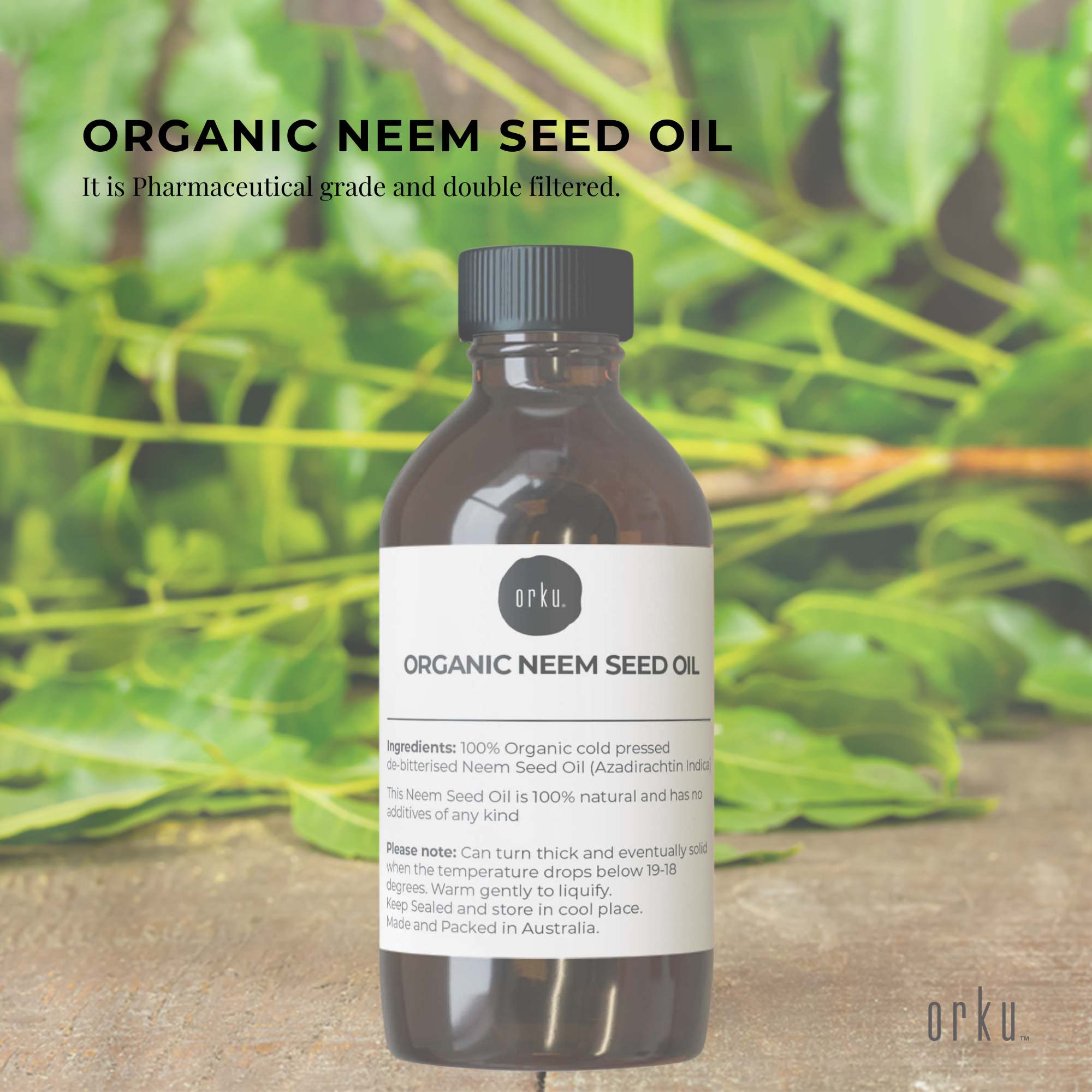 Orku 30ml Organic Neem Seed Oil - Debitterised Cold Pressed Azadirachtin Indica-1