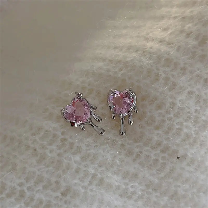 Pink Crystal Heart Aesthetic Earrings