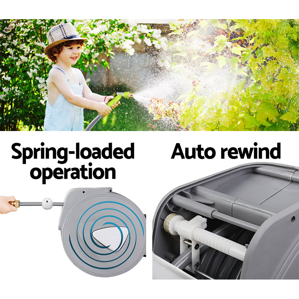 30M Retractable Hose Reel Garden Water Brass Auto Rewind Spray Gun-4