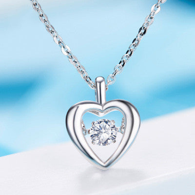 Pure silver necklace simple heart-shaped pendant