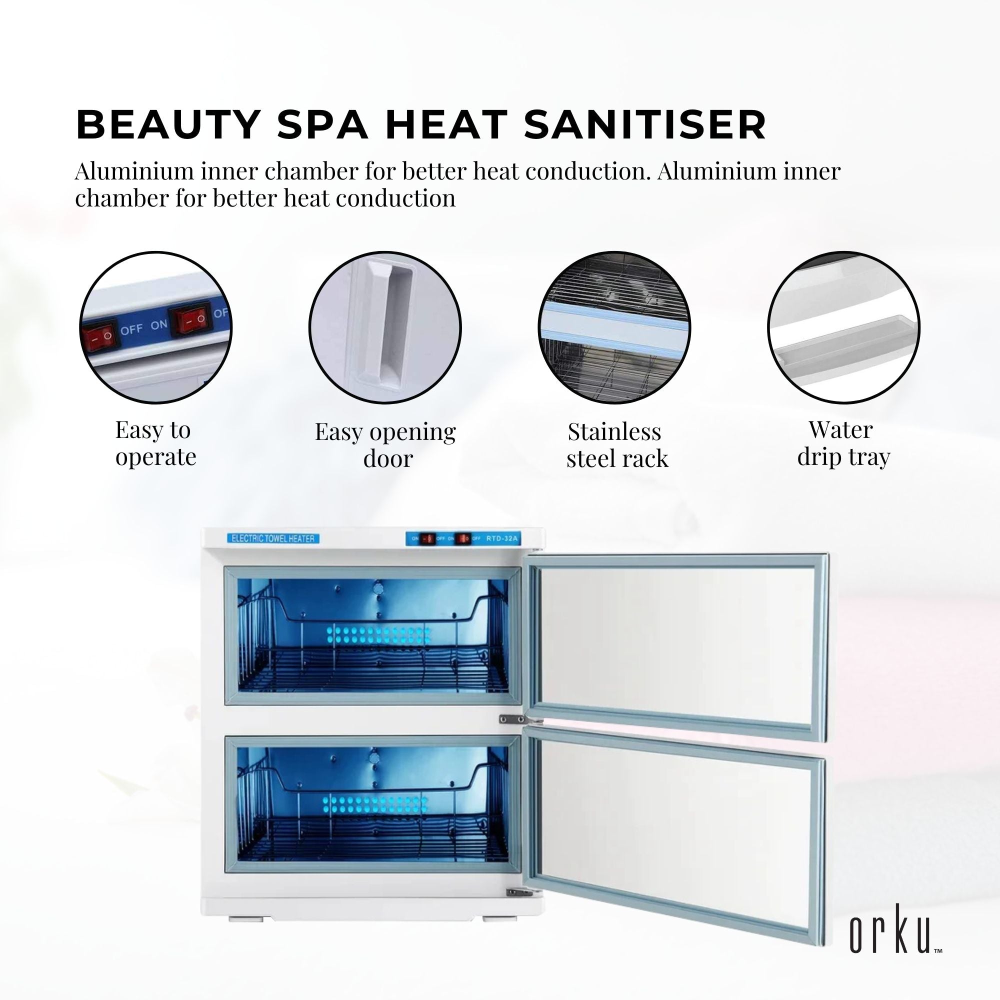 32L White UV Electric Towel Warmer Steriliser Cabinet Beauty Spa Heat Sanitiser-3