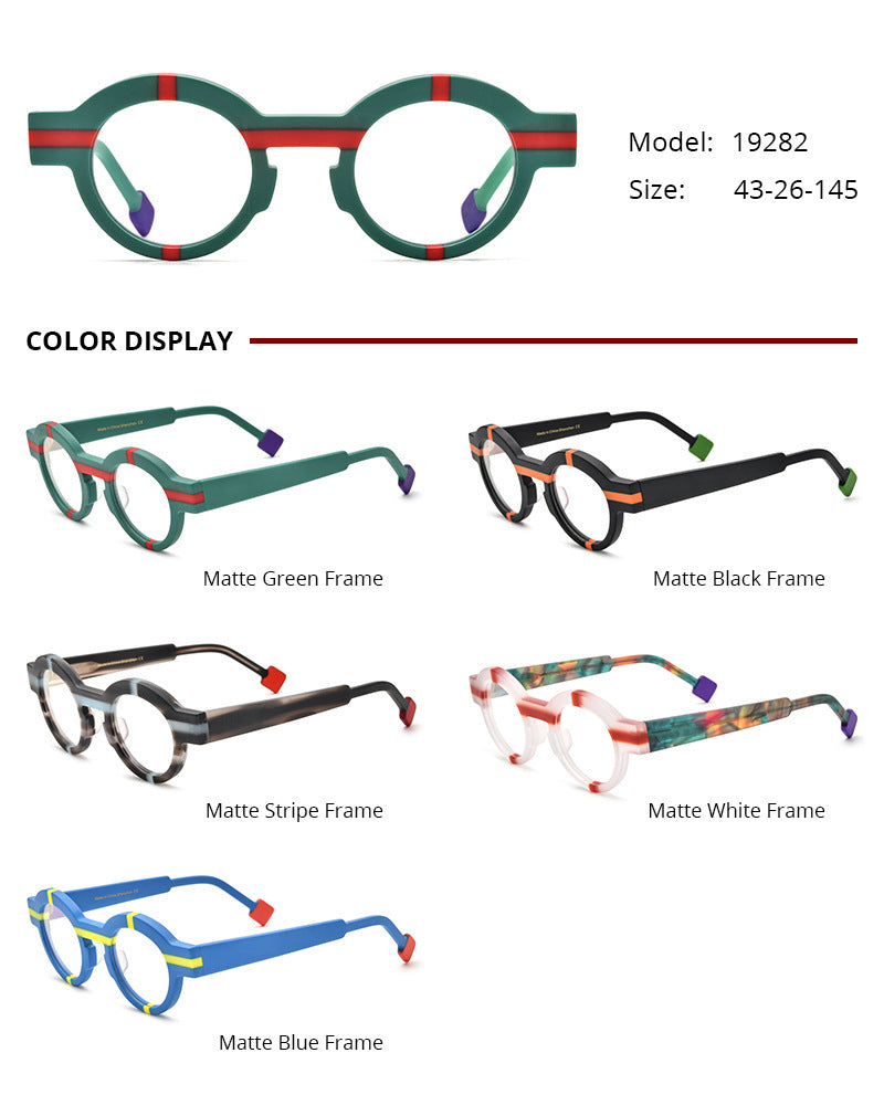Patchwork Round Frosted Plate Glasses Frame Anti-blue Light