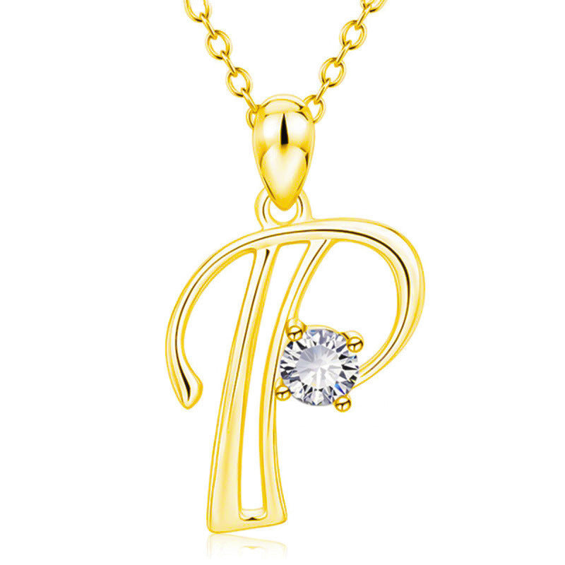 Fashion Gold Initial Letter Rhinestone Necklace