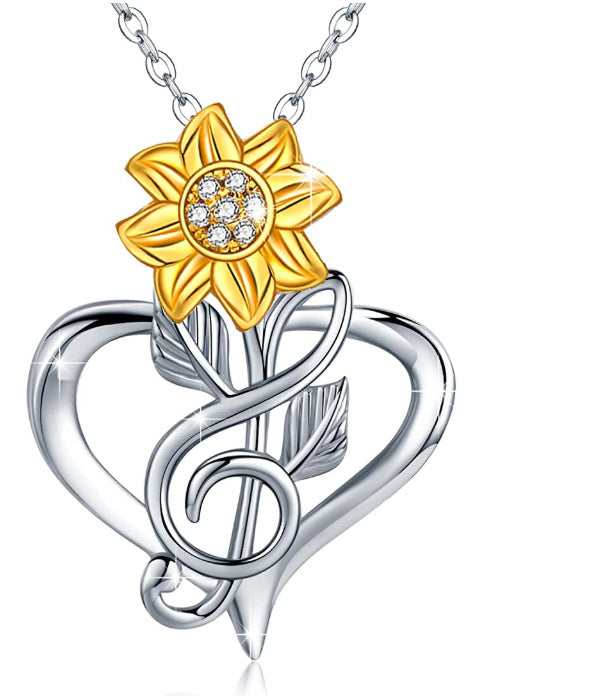 Necklace Sun Flower Heart Pendant