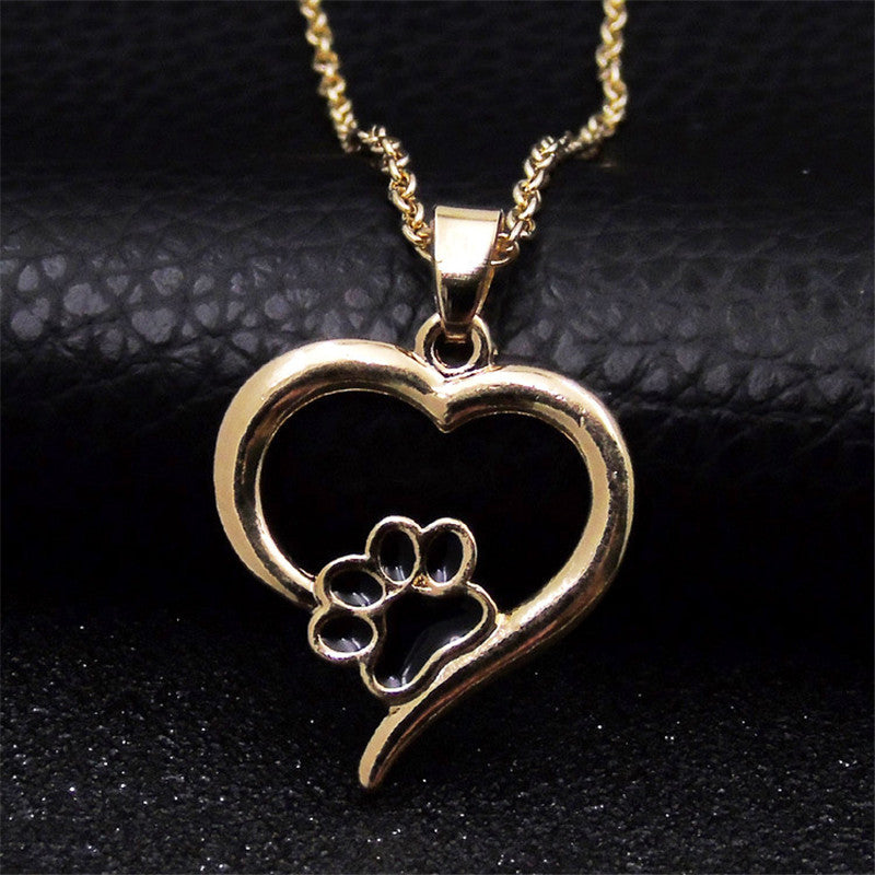 Peach Heart Animal Footprints Simple And Versatile Short Clavicle Chain