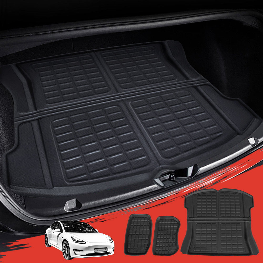 3PCS Car Rear Front Cargo Trunk Toolbox Luggage Rubber Mats for Tesla Model 3 2021-2022-7