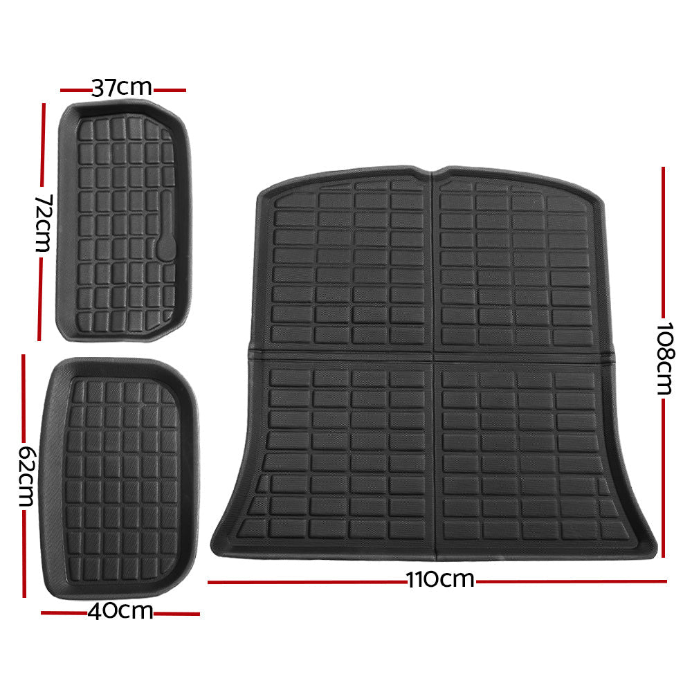 3PCS Car Rear Front Cargo Trunk Toolbox Luggage Rubber Mats for Tesla Model Y 2021-2023-1